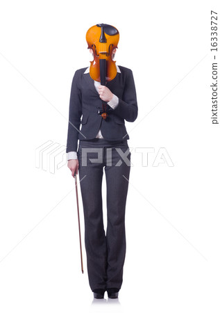 Businesswoman with violing isolated on white 16338727