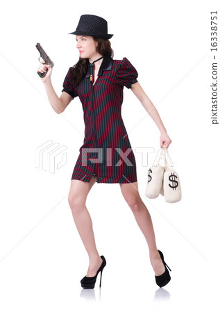 Woman gangster with gun and money Woman gangster with gun and money 16338751