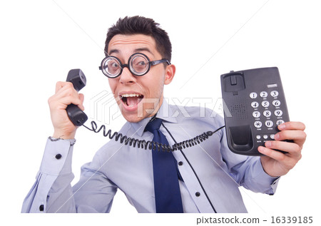 Crazy man with phone on white Crazy man with phone on white 16339185