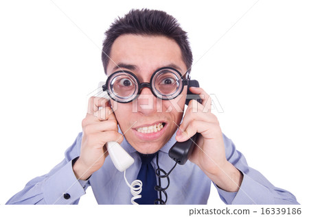 Crazy man with phone on white Crazy man with phone on white 16339186