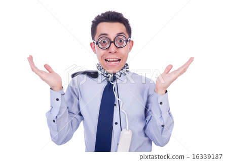 Crazy man with phone on white Crazy man with phone on white 16339187