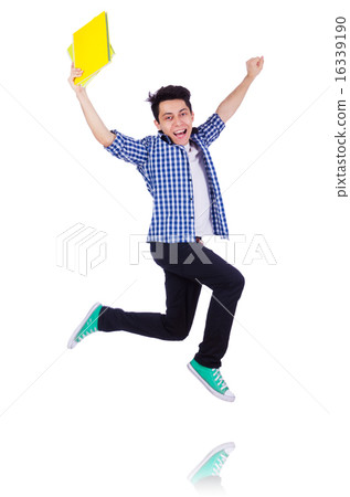 Student with lots of books on white Student with lots of books on white 16339190