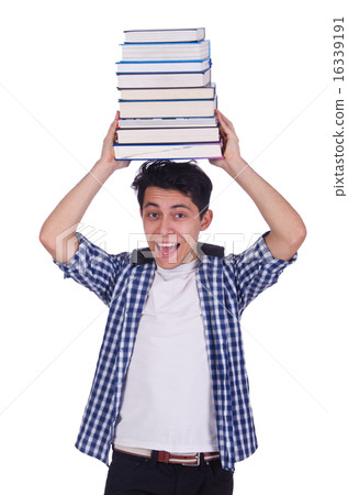 Funny student with stack of books Funny student with stack of books 16339191