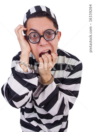 Funny convict isolated on the white 16339264
