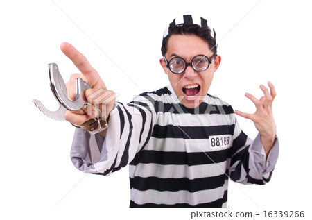 Funny convict isolated on the white Funny convict isolated on the white 16339266