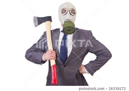 Businessman wearing gas mask isolated on white 16339272