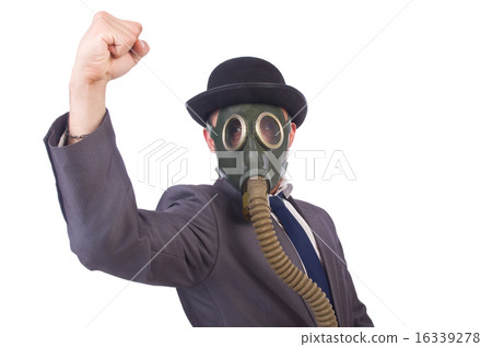 Businessman wearing gas mask isolated on white 16339278