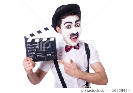 Man with movie clapper isolated on white 16339454