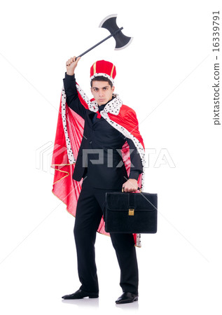 Businessman playing king isolated on white Businessman playing king isolated on white 16339791