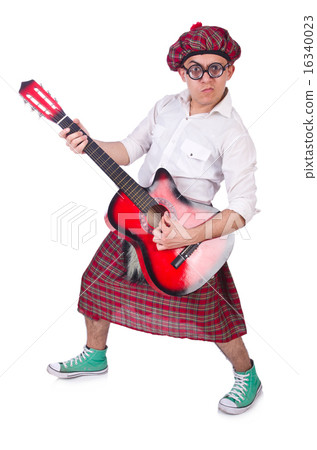 Funny scotsman with guitar on white 16340023