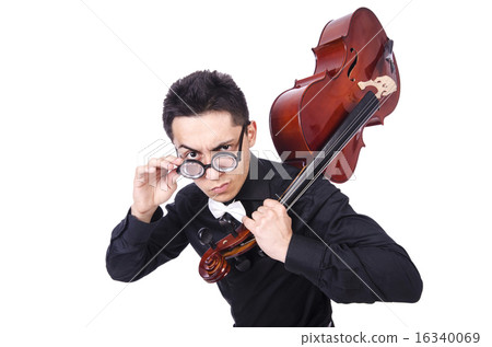 Funny man with violin on white 16340069