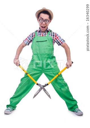 Funny man with shears on white Funny man with shears on white 16340299