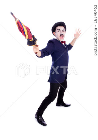 Funny man with umbrella on white Funny man with umbrella on white 16340452