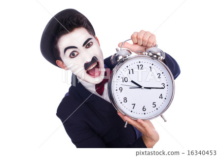 Funny man with clock on white Funny man with clock on white 16340453