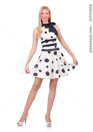 Tall model dressed in dress with polka dosts Tall model dressed in dress with polka dosts 16341608