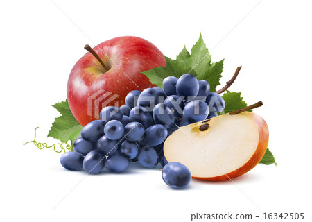 Red apple and blue grapes isolated  16342505