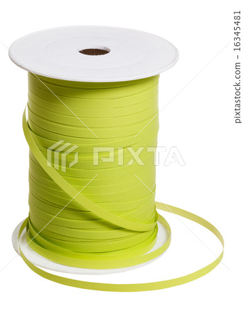 plastic reel with green packing tape isolated 16345481