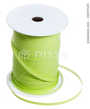 plastic bobbin with green packing tape isolated 16345504