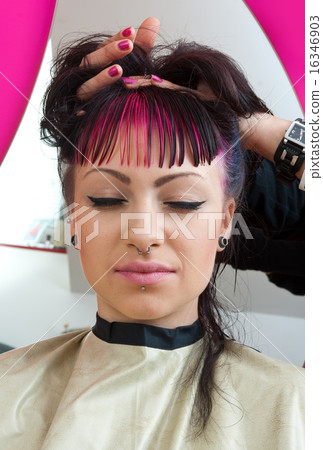 emo looking teen girl in hair salon emo looking teen girl in hair salon 16346903
