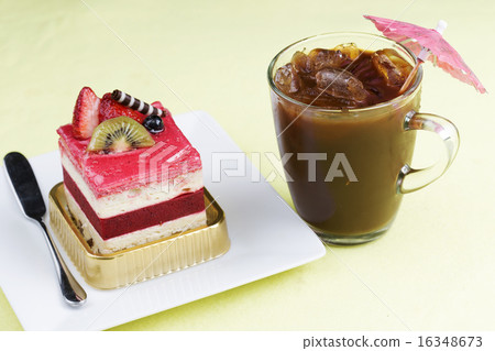 Strawberry Mousse Cake and Ice Coffee Strawberry Mousse Cake and Ice Coffee 16348673