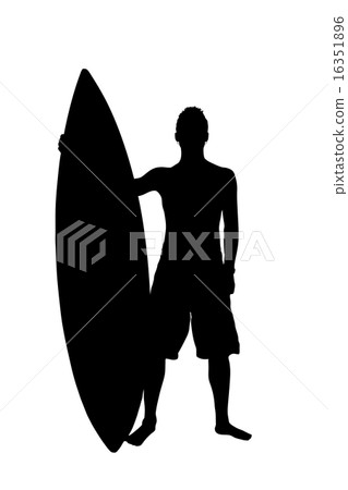 Silhouette of surfer with surf board 16351896