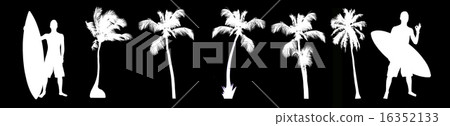 Silhouette of palms and surfer with board Silhouette of palms and surfer with board 16352133