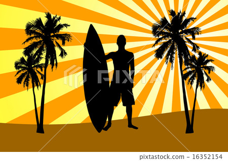 Silhouette of surfer on beach Silhouette of surfer on beach 16352154