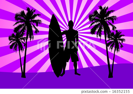 Silhouette of surfer and palms Silhouette of surfer and palms 16352155
