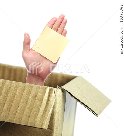 Hand with blank sticky note out of box Hand with blank sticky note out of box 16353368