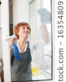 Woman cleaning window 16354809