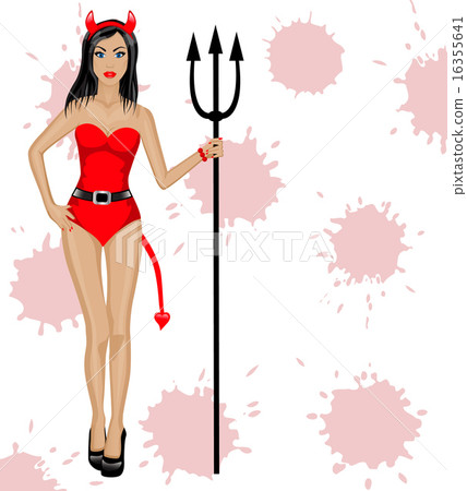 beautiful female devil with horns, tail  16355641
