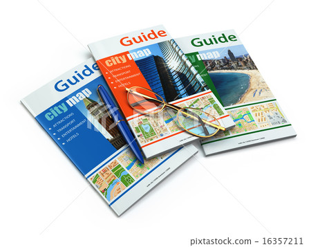 Travel guide books on white isolated background. 16357211