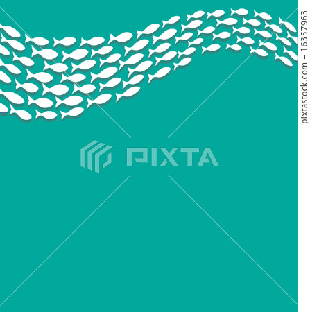 Shoal of white fishes isolated on cyan 16357963