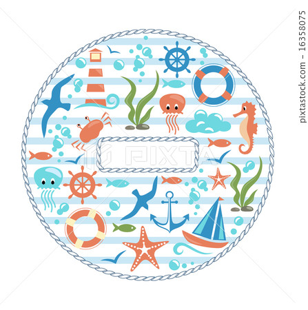 Sea life circle icon isolated on white 16358075