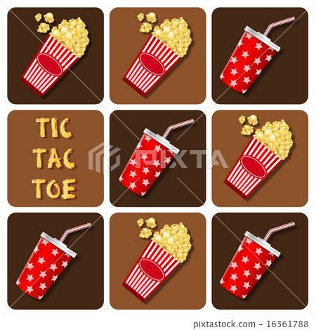 Tic-Tac-Toe of beverage cup with straw and popcorn 16361788