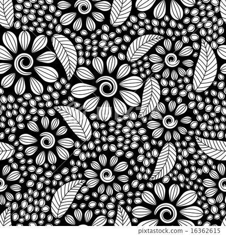 seamless pattern with black and white flowers - Stock Illustration ...