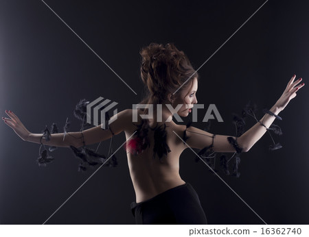 Beautiful Fallen Angel with skeleton of wings 16362740