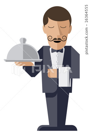 Waiter holding silver cloche Waiter holding silver cloche 16364555