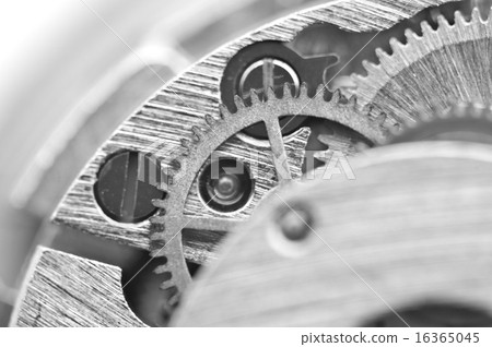 Macro, Black white background with metal cogwheels Macro, Black white background with metal cogwheels 16365045