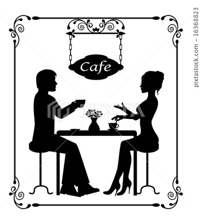 silhouettes of a loving couple in a cafe  16368823