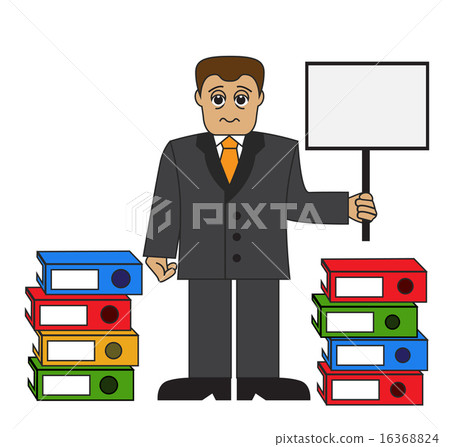 tired businessman and stacks of folders 16368824