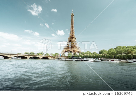 Seine in Paris with Eiffel tower in morning time Seine in Paris with Eiffel tower in morning time 16369745