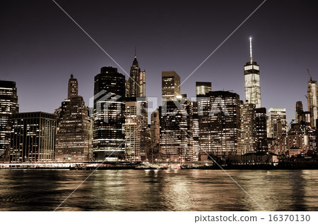 New York City Manhattan downtown skyline at night New York City Manhattan downtown skyline at night 16370130