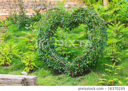 Heart decorated tree in the garden Heart decorated tree in the garden 16370289