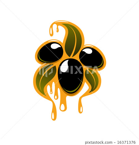 Black olives with leaves and oil drops 16371376