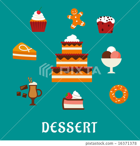 Desserts with cake and confectionery icons 16371378