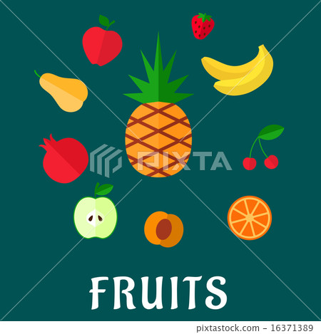 Fresh tropical and garden flat fruits set 16371389