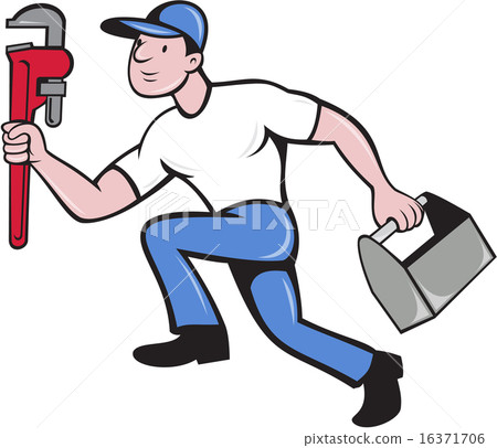 Plumber Running Toolbox Adjustable Wrench Isolated Plumber Running Toolbox Adjustable Wrench Isolated 16371706