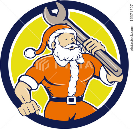Santa Claus Mechanic Spanner Circle Cartoon 16371707