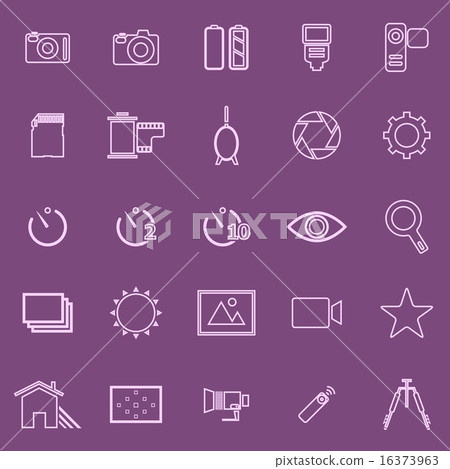 Camera line icons on violet background 16373963